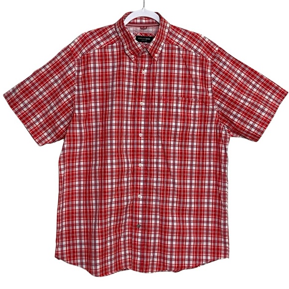 Ariat Pro Series Red Plaid Short Sleeve Button Down Shirt Outdoor Performance L - Picture 1 of 16